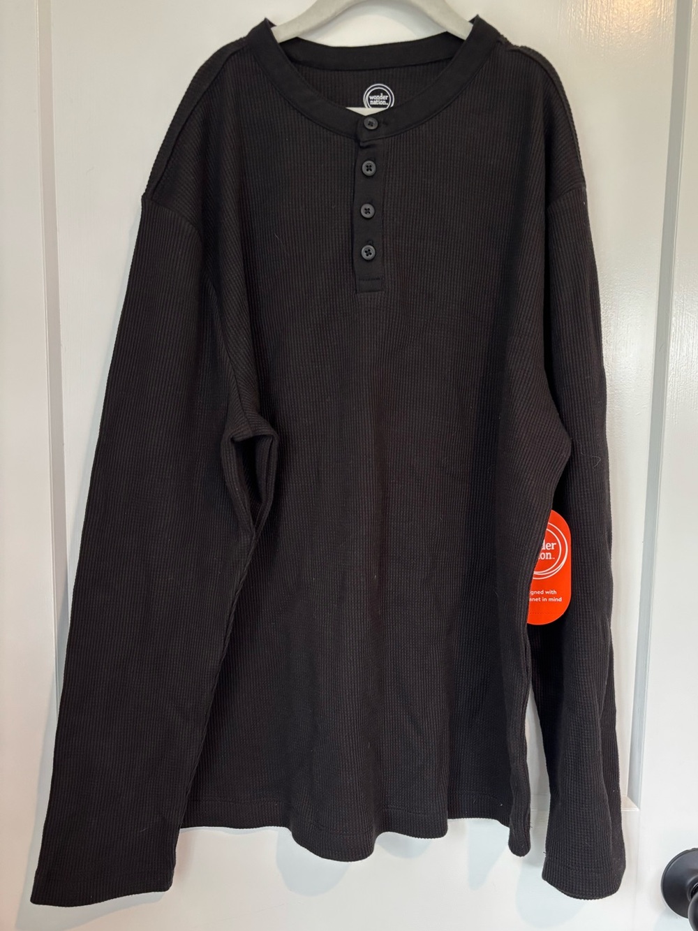 Boys Black Thermal Henley Long Sleeve Top